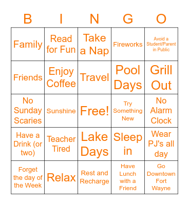 Summer Bingo! Bingo Card