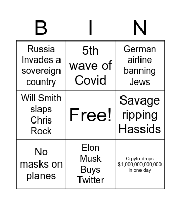2022 Bingo Card