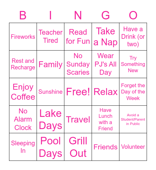 Summer Bingo Card