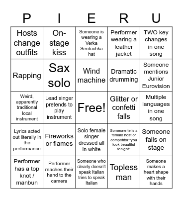 Eurovision Bingo - 2022 Bingo Card