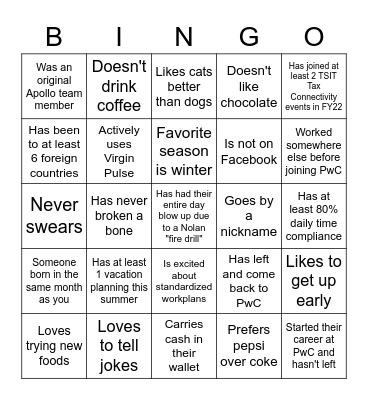 TSIT Tax Bingo Card