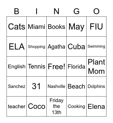 Ms. Sanchez's Birthday Bingo Card