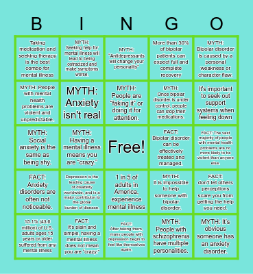 Mental Health Facts Bingo Card