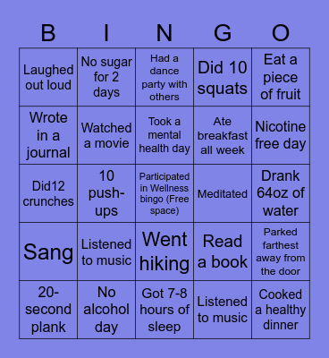 Wellness Bingo Card