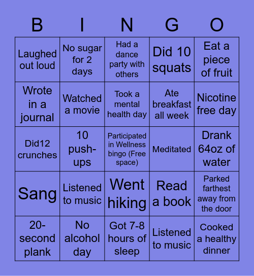 Wellness Bingo Card
