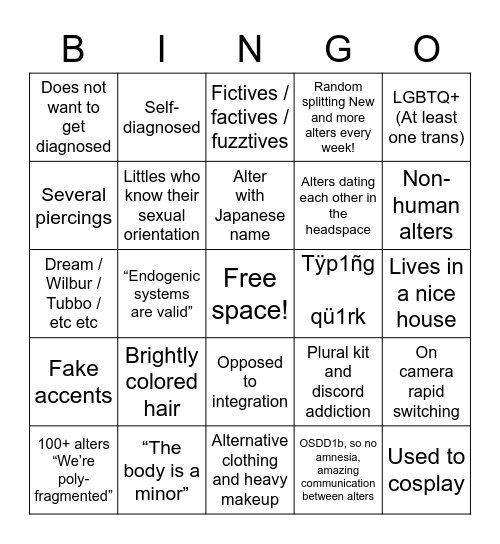 TikTok DID Checklist Bingo Card