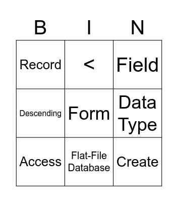 Database Bingo Card