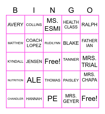 2ND GRADE BINGO Card