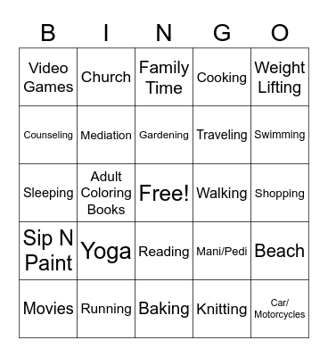 Self Care/Wellness Bingo Card