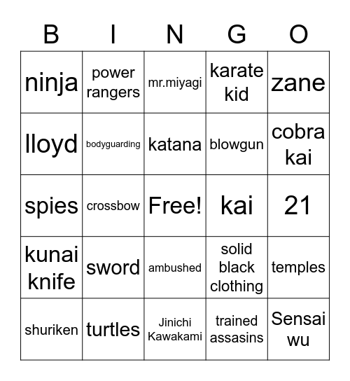 Ninja Goat Bingo Card