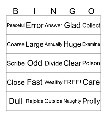 Untitled Bingo Card