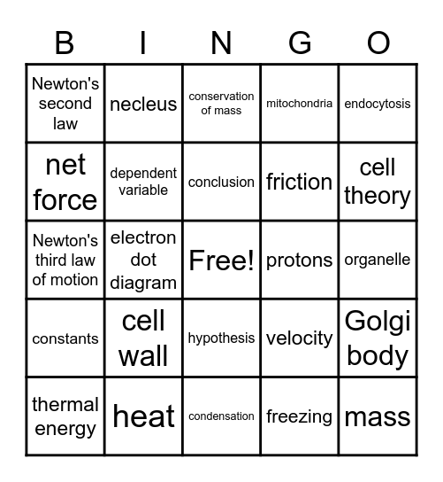 Year End Science Bingo Card