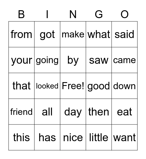 Kindergarten Sight Words 3 Bingo Card