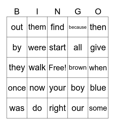 K sight words 4 Bingo Card