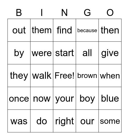 K sight words 4 Bingo Card