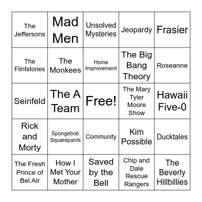 TV Themes Bingo Card