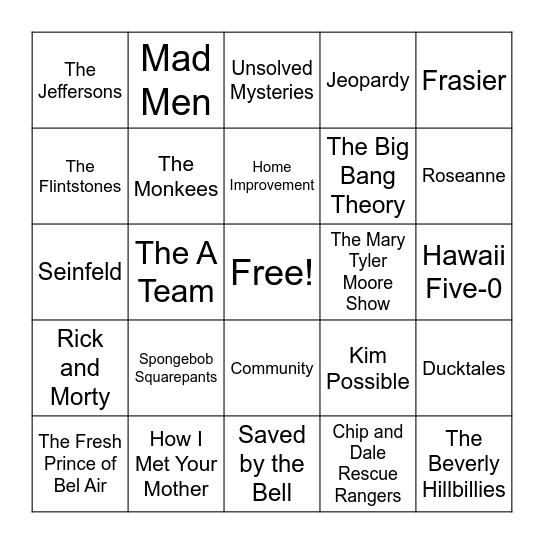 TV Themes Bingo Card