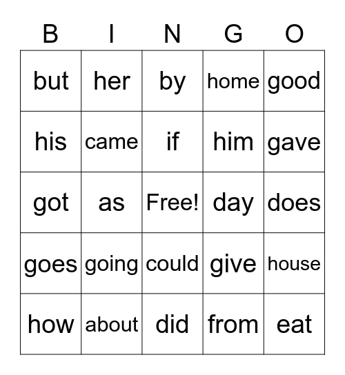 2G Power Words 1-30 Bingo Card
