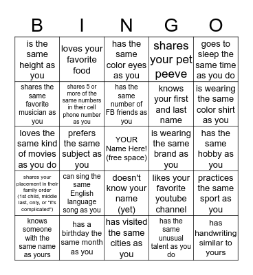 2-11 People BINGO Card