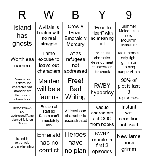 RWBY V9 BINGO Card