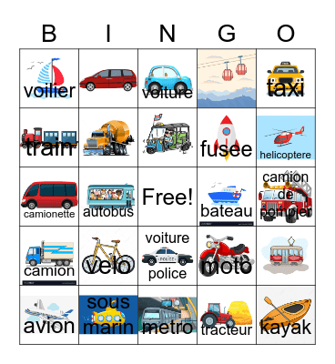 Transports Bingo Card