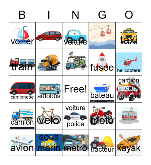Transports Bingo Card