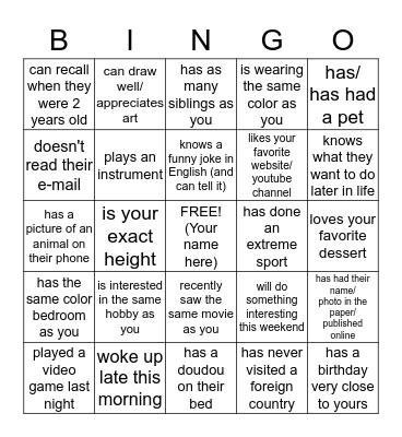 2-11 People BINGO Card