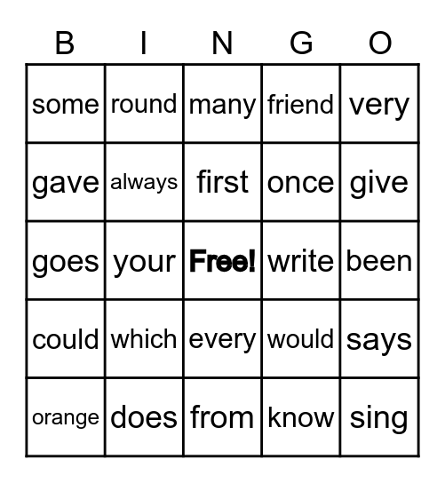 SIGHT WORDS Bingo Card