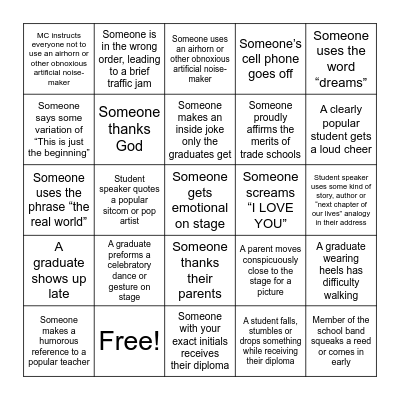 Graduation 2022 Bingo Card