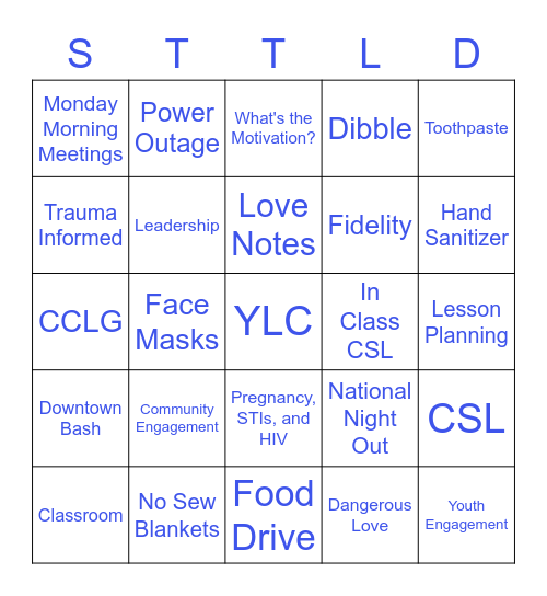 South Texas Teen Leadership & Development Bingo Card