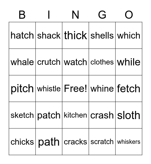 SOAR 2 Digraphs Bingo Card