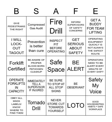 SAFETY BINGO Card