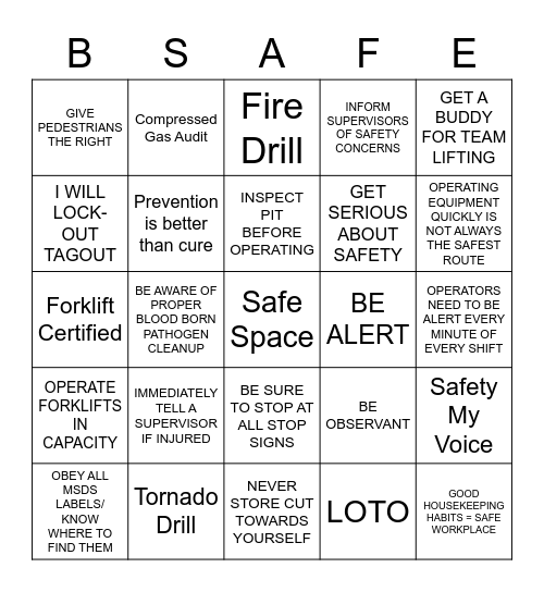 SAFETY BINGO Card