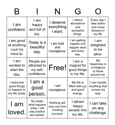 Beach Babes Affirmations Bingo Card