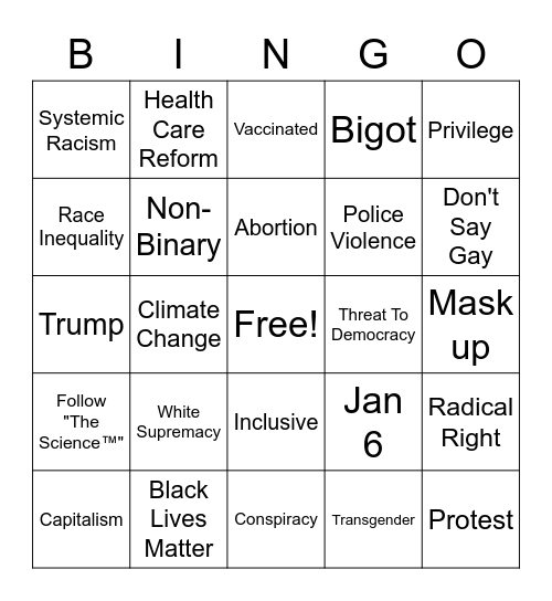 Leftism Bingo Card