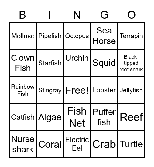 Aquarium Bingo Card
