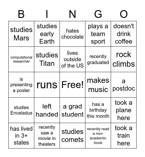 AbSciCon Social Bingo Card