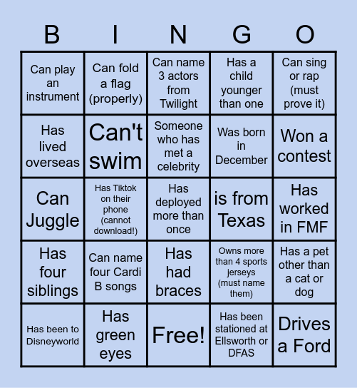 PFMC Networking Bingo Card