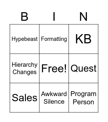 BIN Bingo Card