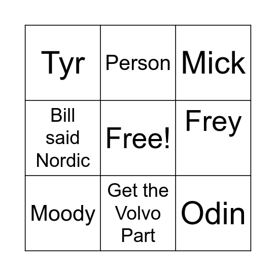 Donovan Volvo Loaner Car Bingo Card