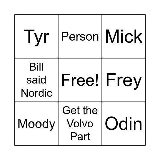 Donovan Volvo Loaner Car Bingo Card