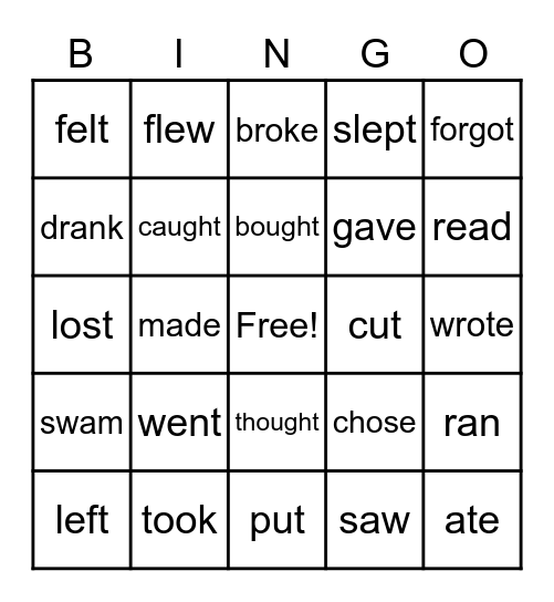 Irregular verbs Bingo Card