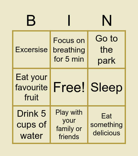 Healthy Being BinGo! Bingo Card
