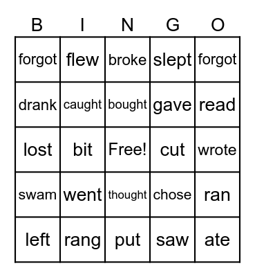 Irregular verbs Bingo Card