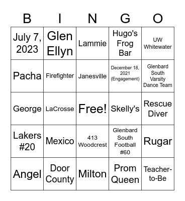 Jessica + Nico Are Engaged!!! Bingo Card