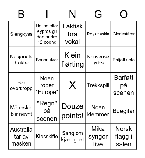 EUROVISION 2022 Bingo Card