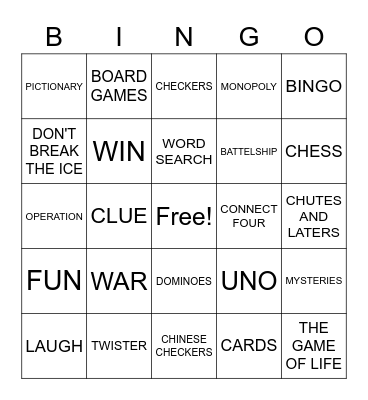 Game Night Bingo Card