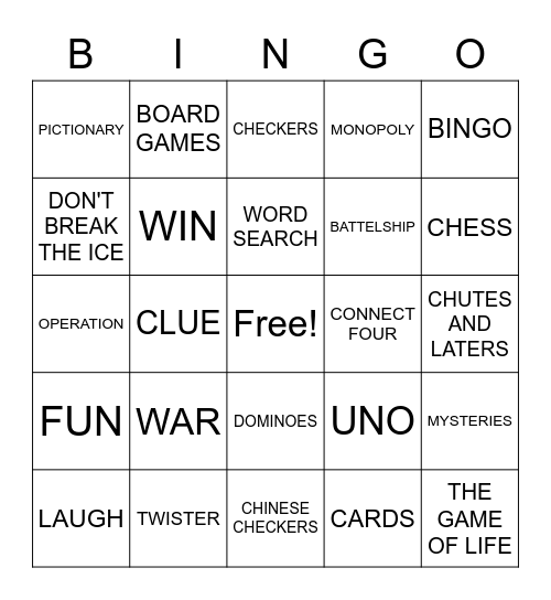 Game Night Bingo Card