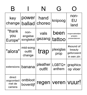 EUROVISION 2022 Bingo Card