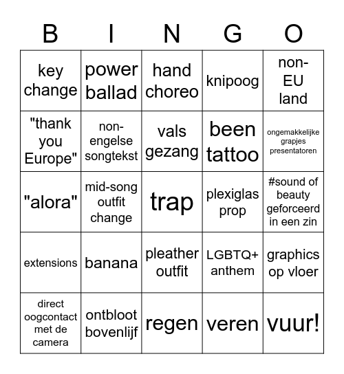 EUROVISION 2022 Bingo Card